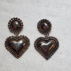 CLIP-ON Valentine Silver Heart Concho Lightweight Earrings